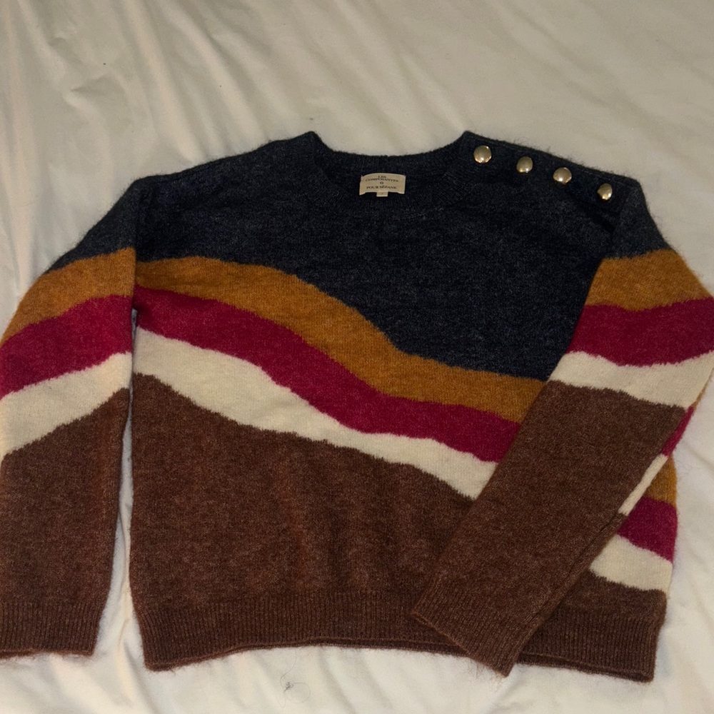 Gorgeous Colorful Striped Sezané Sweater with Button Detail. SO incredibly soft!